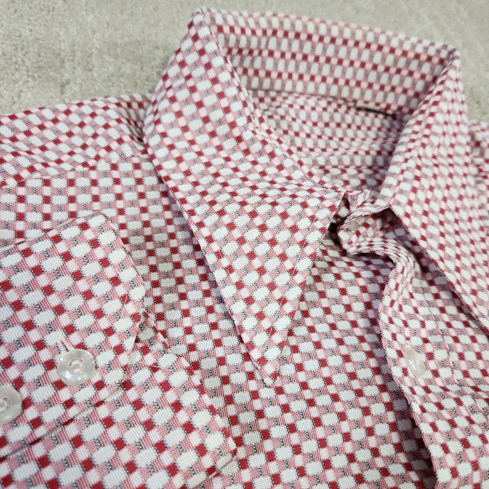 Vintage 70s Permanent Press Shirt Men 16.5 32 Paper Thin Dagger Gingham Check